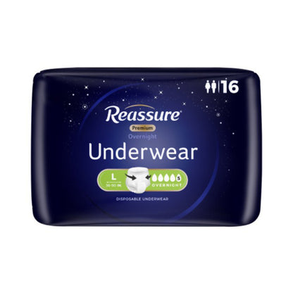 UNDERWEAR, INCONT REASSURE OVRNGHT PREM LG (16/BG 4BG/CS)
