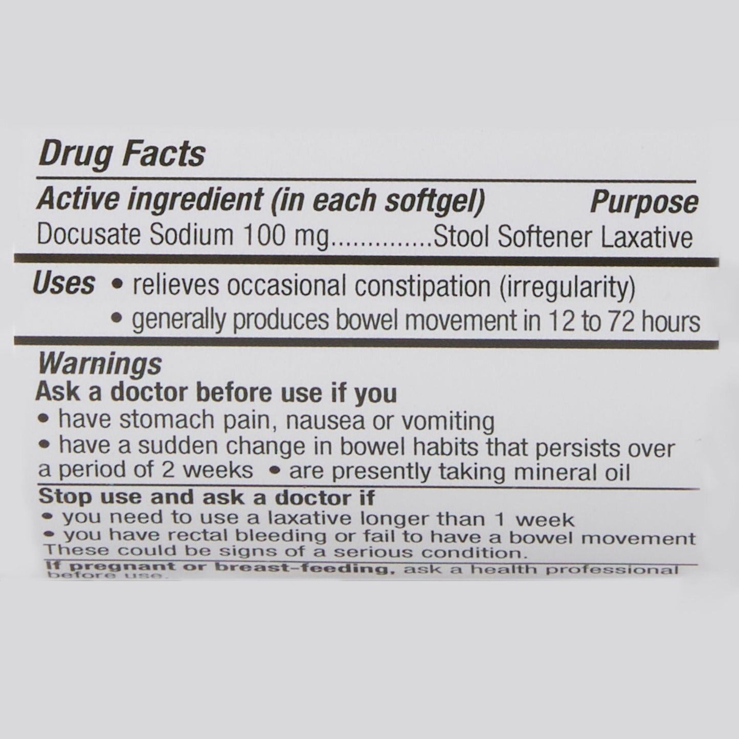 LAX DSS, SOFT GEL 100MG (200/BT 12BT/CS)
