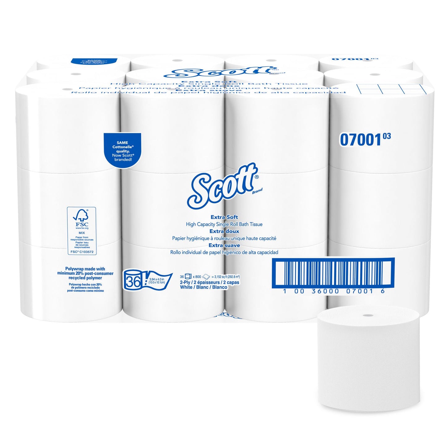 TISSUE, TOILET COTTONELLE 2PLYCORELESS (36/CS) KIMCON