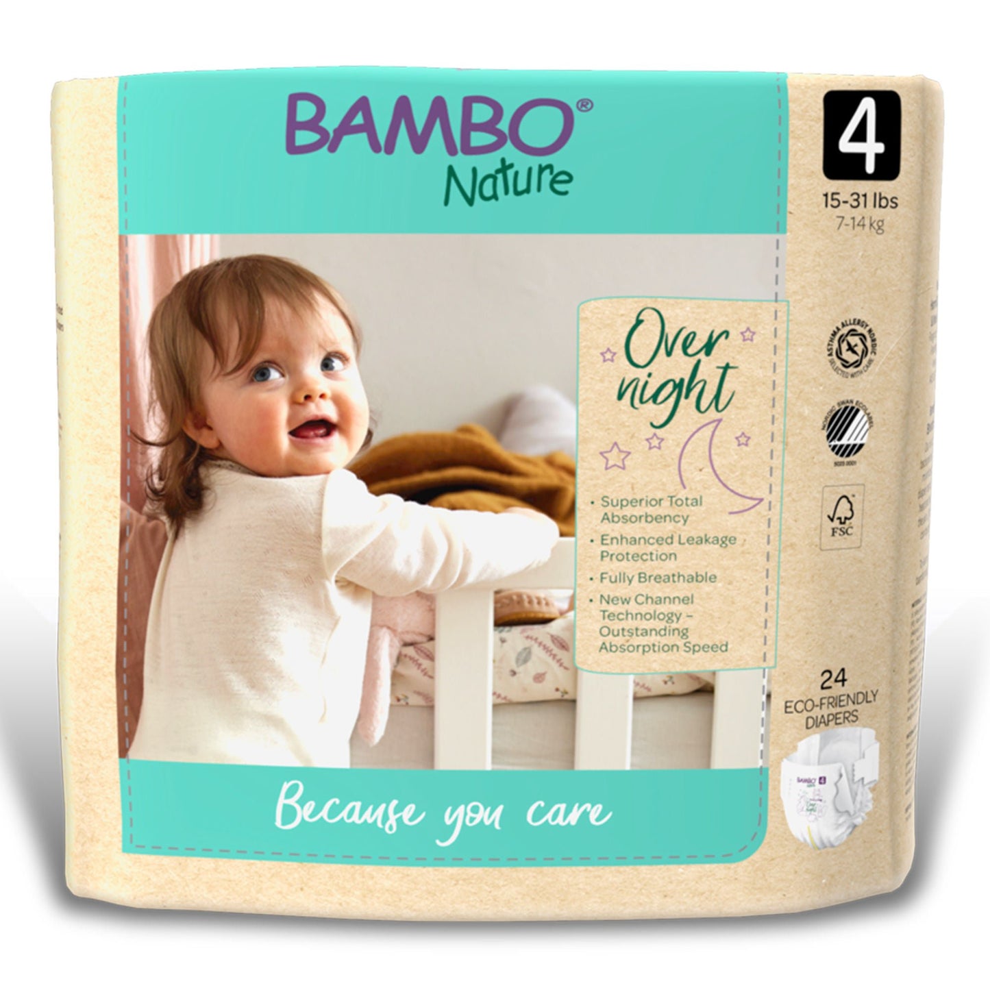 DIAPER, OVERNIGHT BAMBOO NATURE SZ4 (24/PK 4PK/CS)