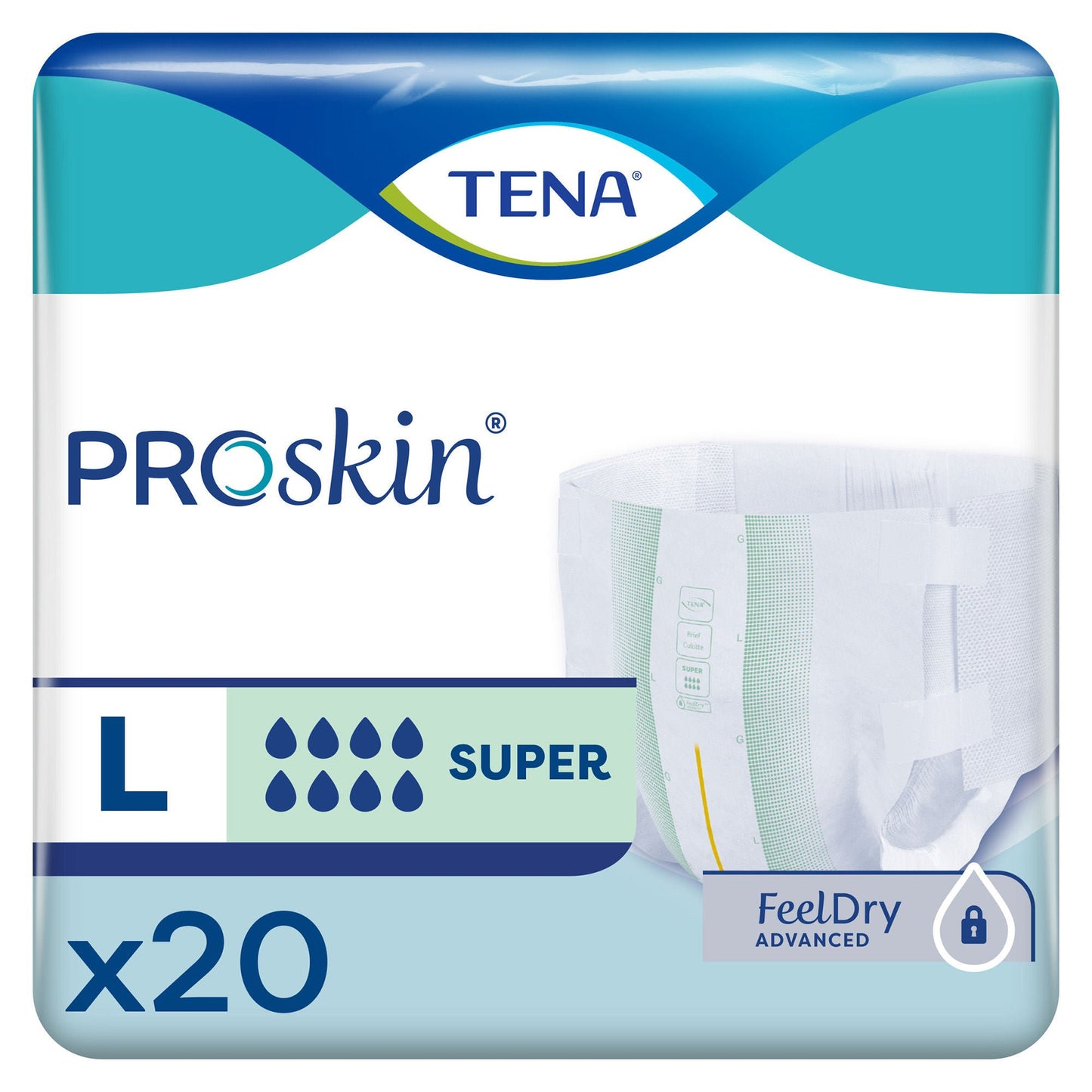 BRIEF, TENA PROSKIN SUPER LG (20/BG 4BG/CS)