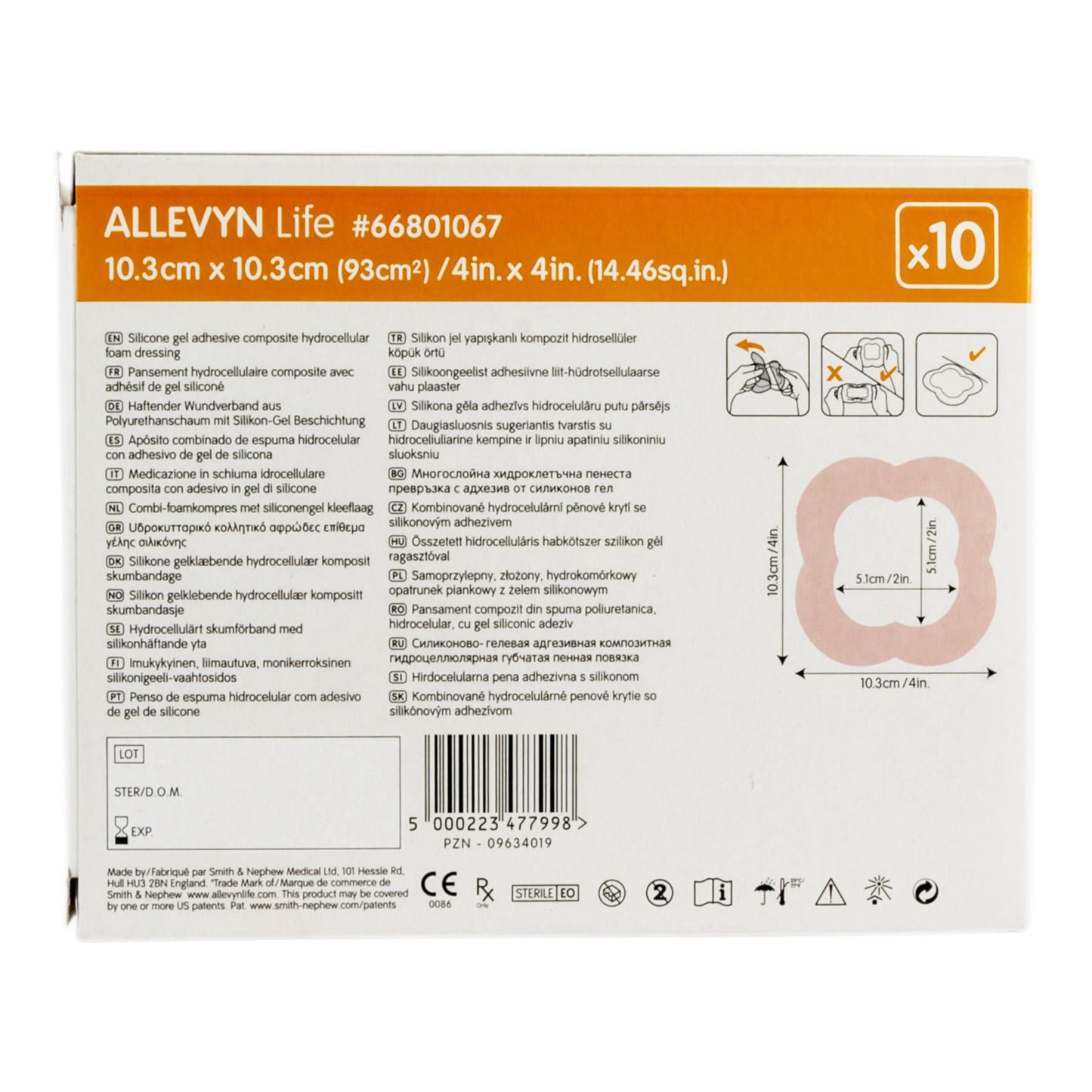 DRESSING, WND ALLEVY LITE LF SIL ADH 4X4 (10/BX