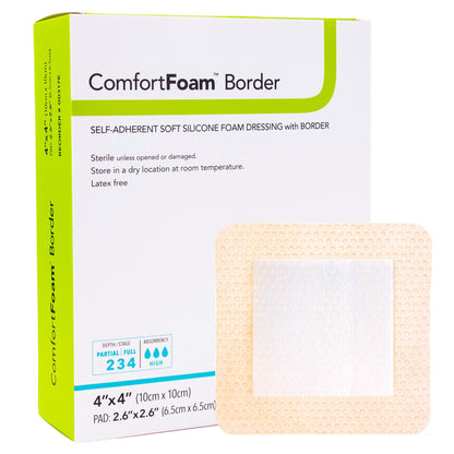 DRESSING, WND ADH W/BORDER SOFT SIL FM 4X4" (10/BX DERMRT