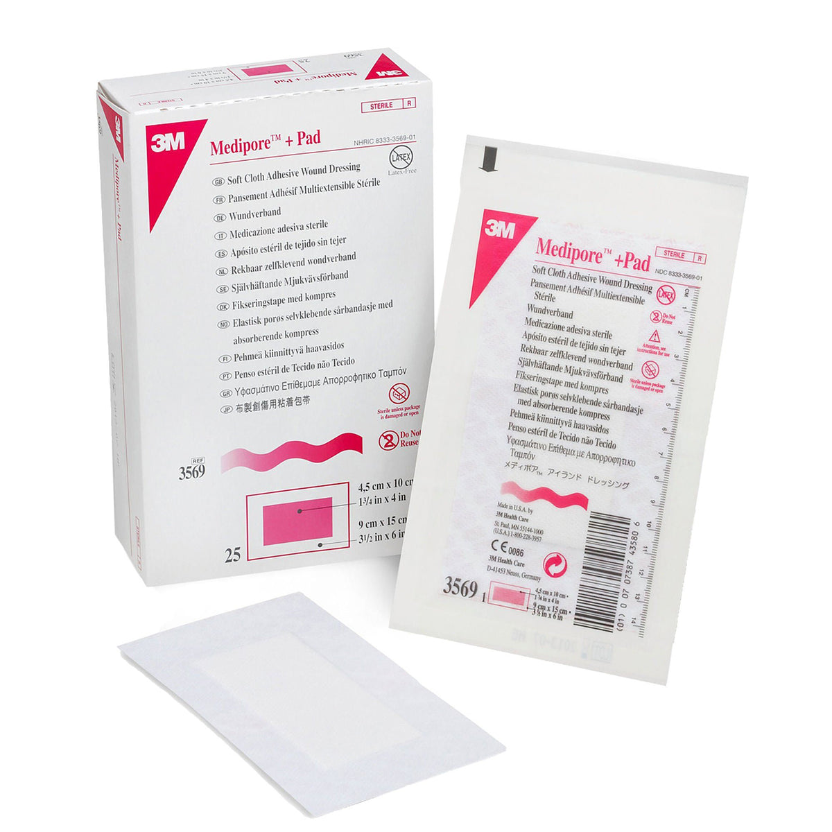 DRESSING, SOFT CLOTH MEDIPORE +PAD 3X1/2X6" (25/BX 3M