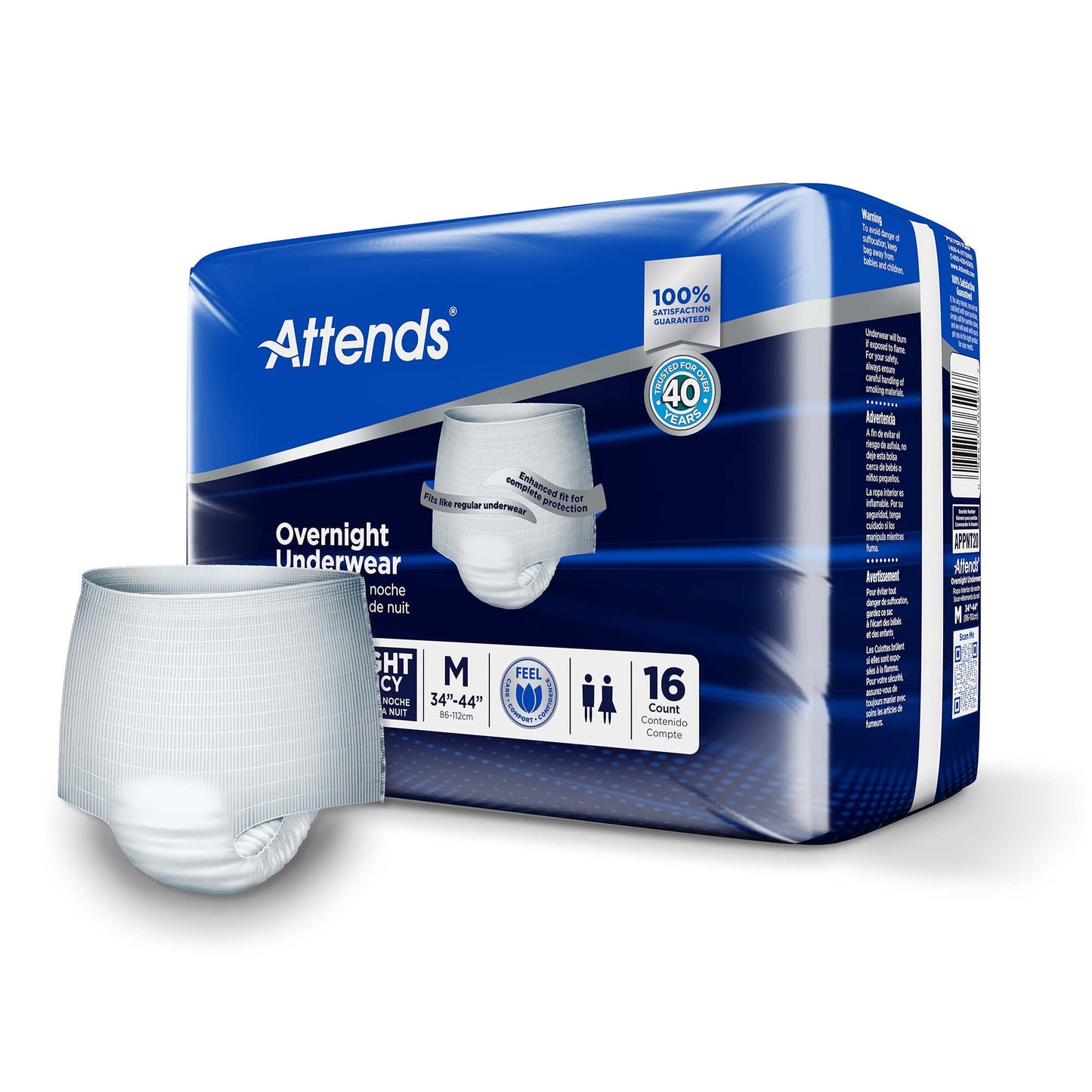 UNDERWEAR, INCONT OVERNIGHT SUPER+ MED (16/BG 4BG/CS)
