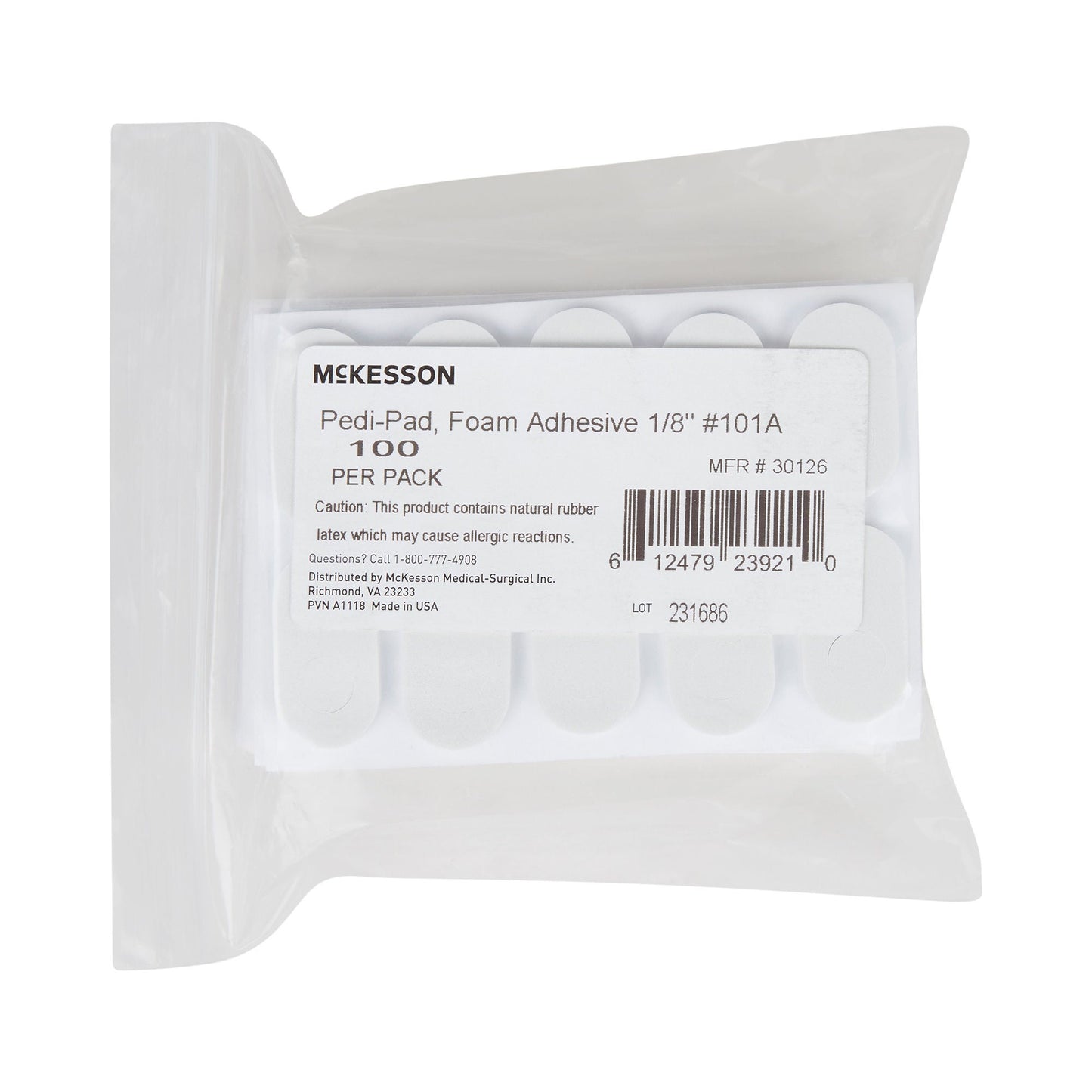 PEDI-PAD, FOAM WHT #101-A-1/8"1/8" (100/PK 10PK/CS)