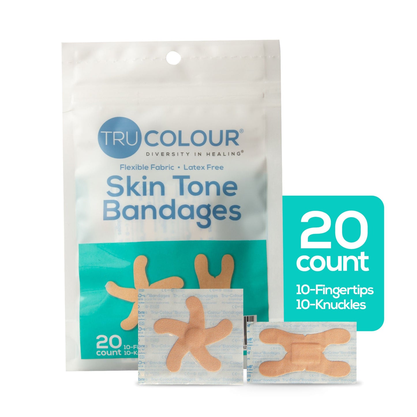 BANDAGE, KNUCKLE ADH TRU-COLOUR BGE ASTD (20/PK 50PK/CS)