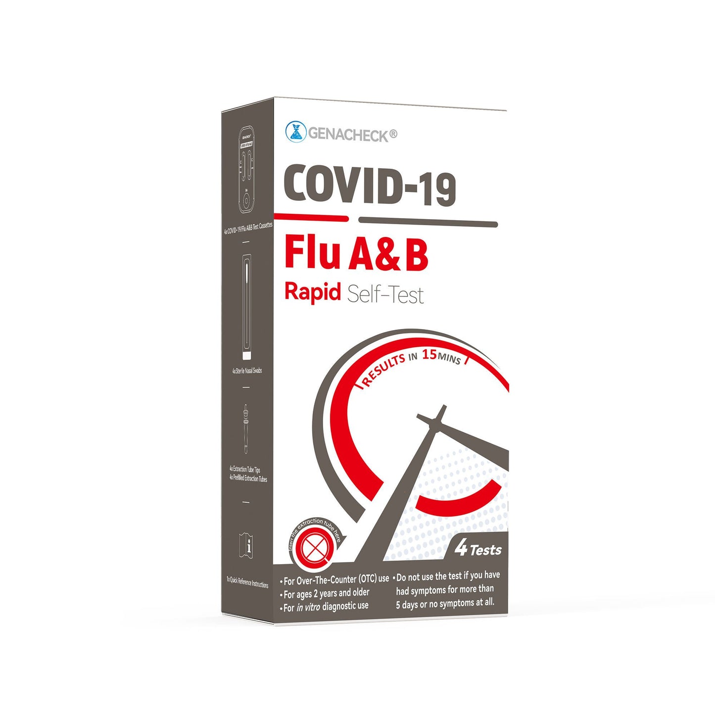 SELF-TEST KIT, COVID19/FLU A&BRAPID GENACHECK (4/KT 54KT/CS