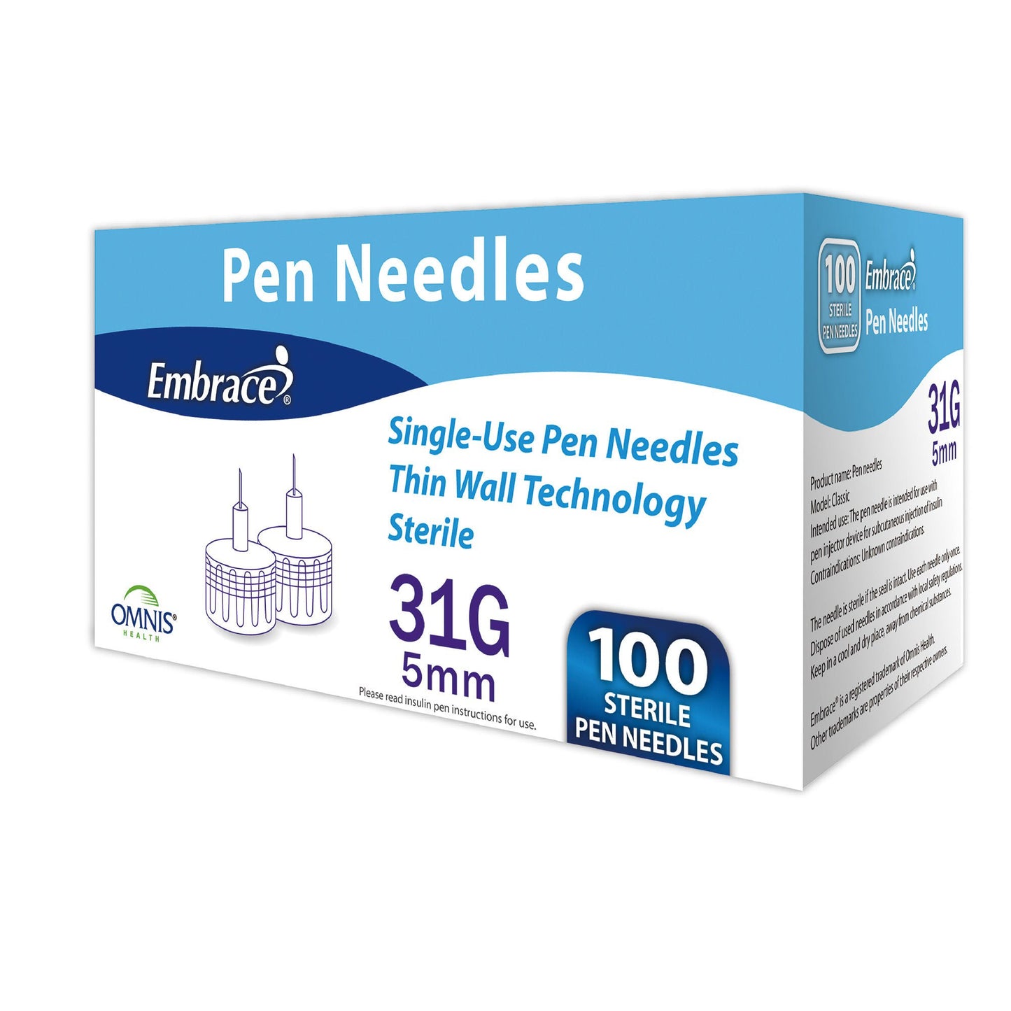 NEEDLE, PEN EMBRACE 31G/5MM (100/BX 20BX/CS)