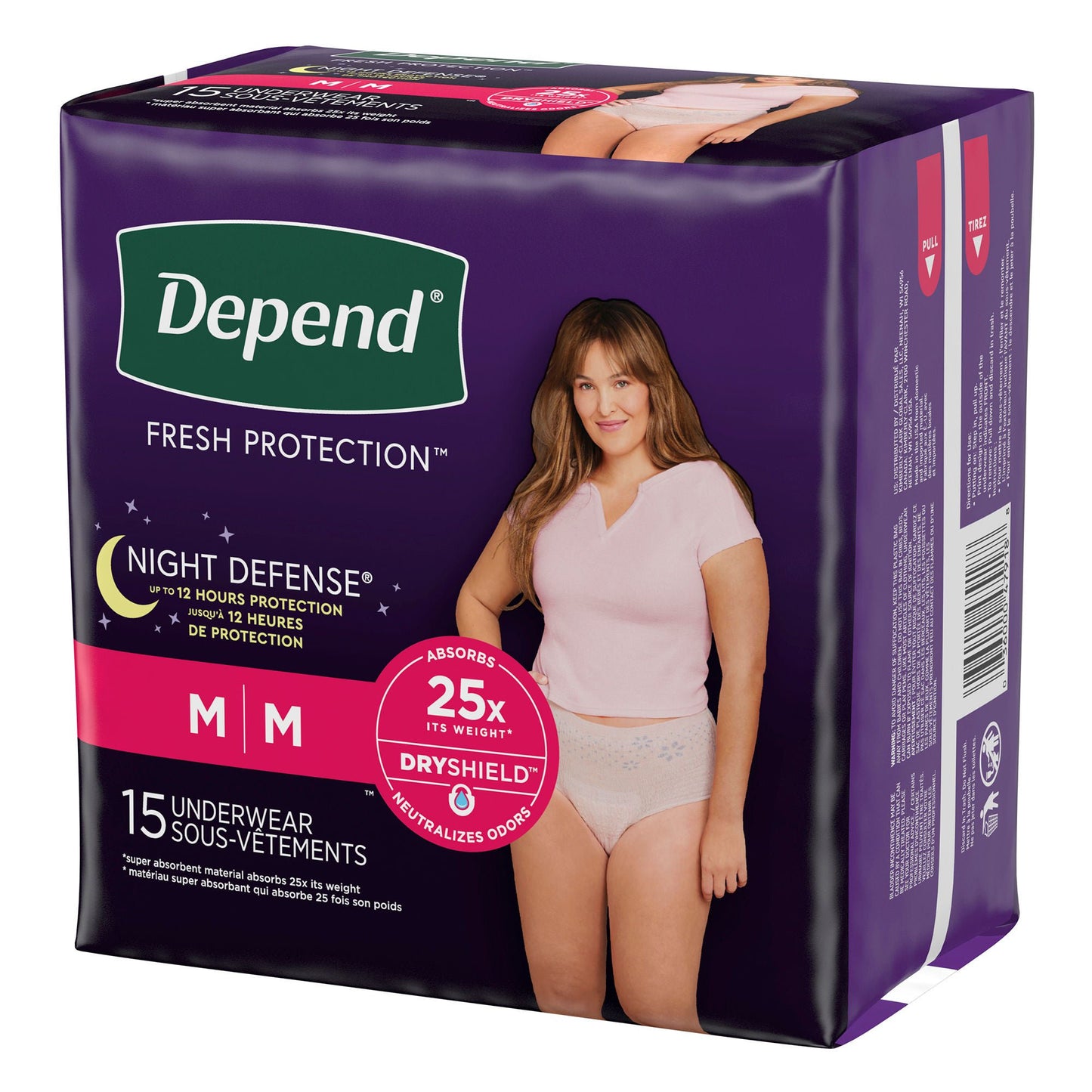 UNDERWEAR, INCONT DEPEND OVRNIGHT BLUSH FML MED (15/PK 4PK