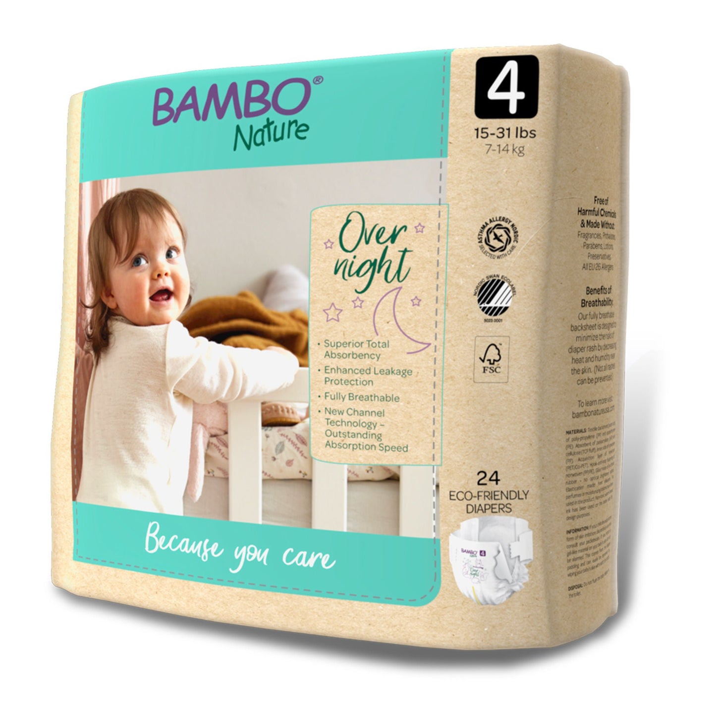 DIAPER, OVERNIGHT BAMBOO NATURE SZ4 (24/PK 4PK/CS)