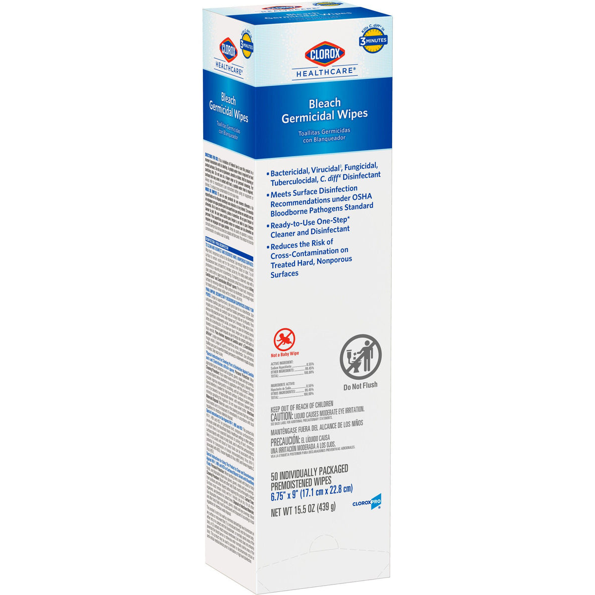 WIPE, DISINF CLOROX WHT 6.7"X9" (50/CT 6CT/CS)