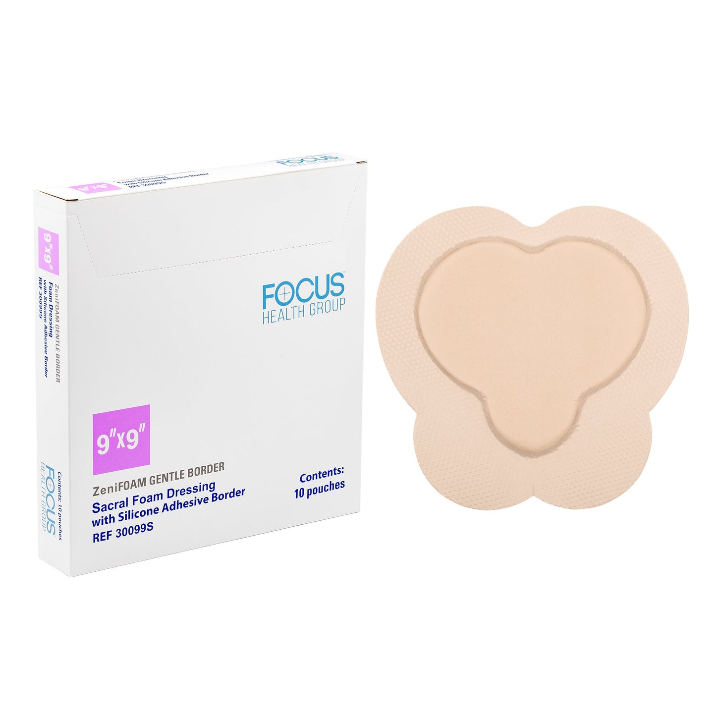DRESSING, ZENIFOAM GENTLE BORDER SACRAL 9X9" (10/BX)