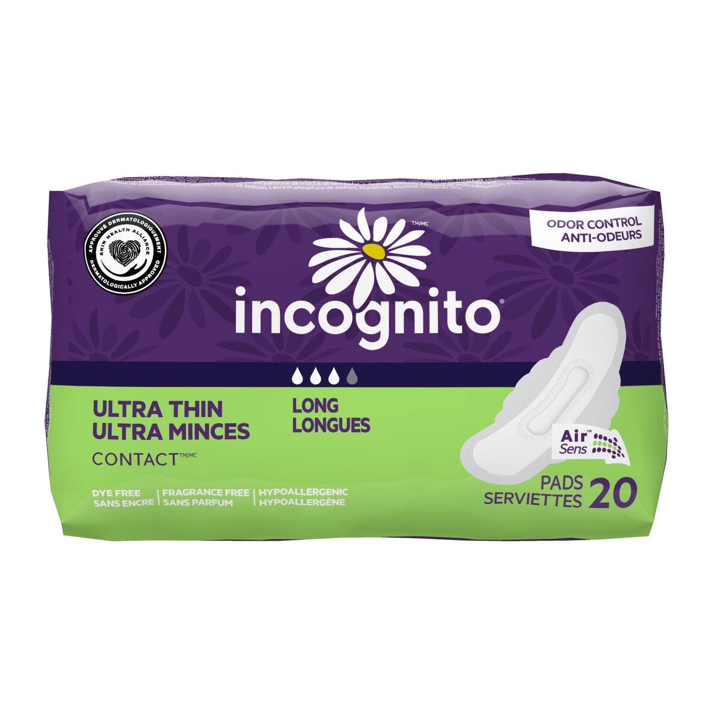 PAD, ULTRA THIN INCOGNITO WINGLONG (20/PK 8PK/CS)