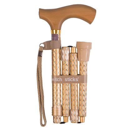 CANE, ALUM FLDNG SWITCH STICKSENGRVD PRL GLD
