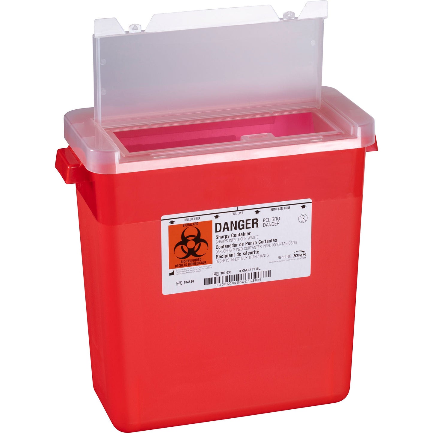 CONTAINER, SHARPS RED 3GL OPN LID (12/CS)