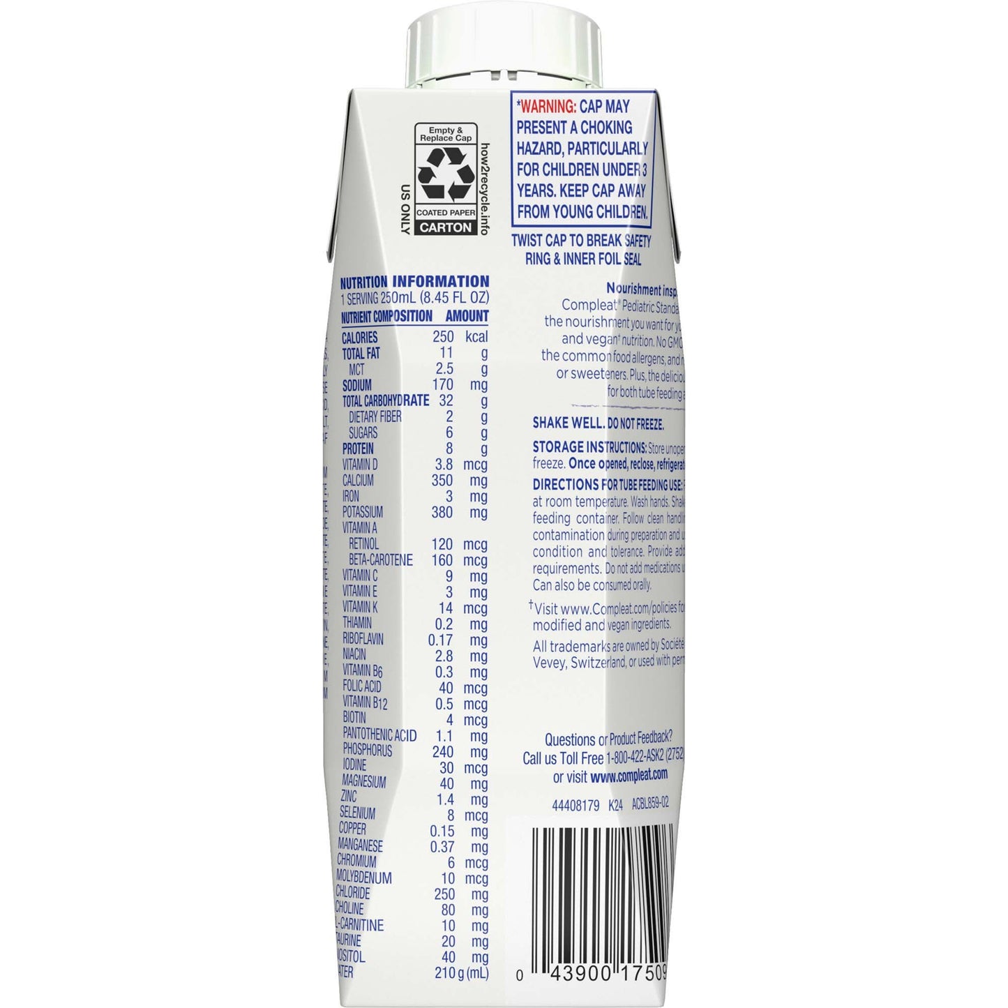 COMPLEAT, PED STD 1.0 CALORIE VANILLA CARTON 250ML (24/CS)