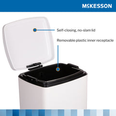 WASTECAN, STEP-ON SQ METAL WHT32QT