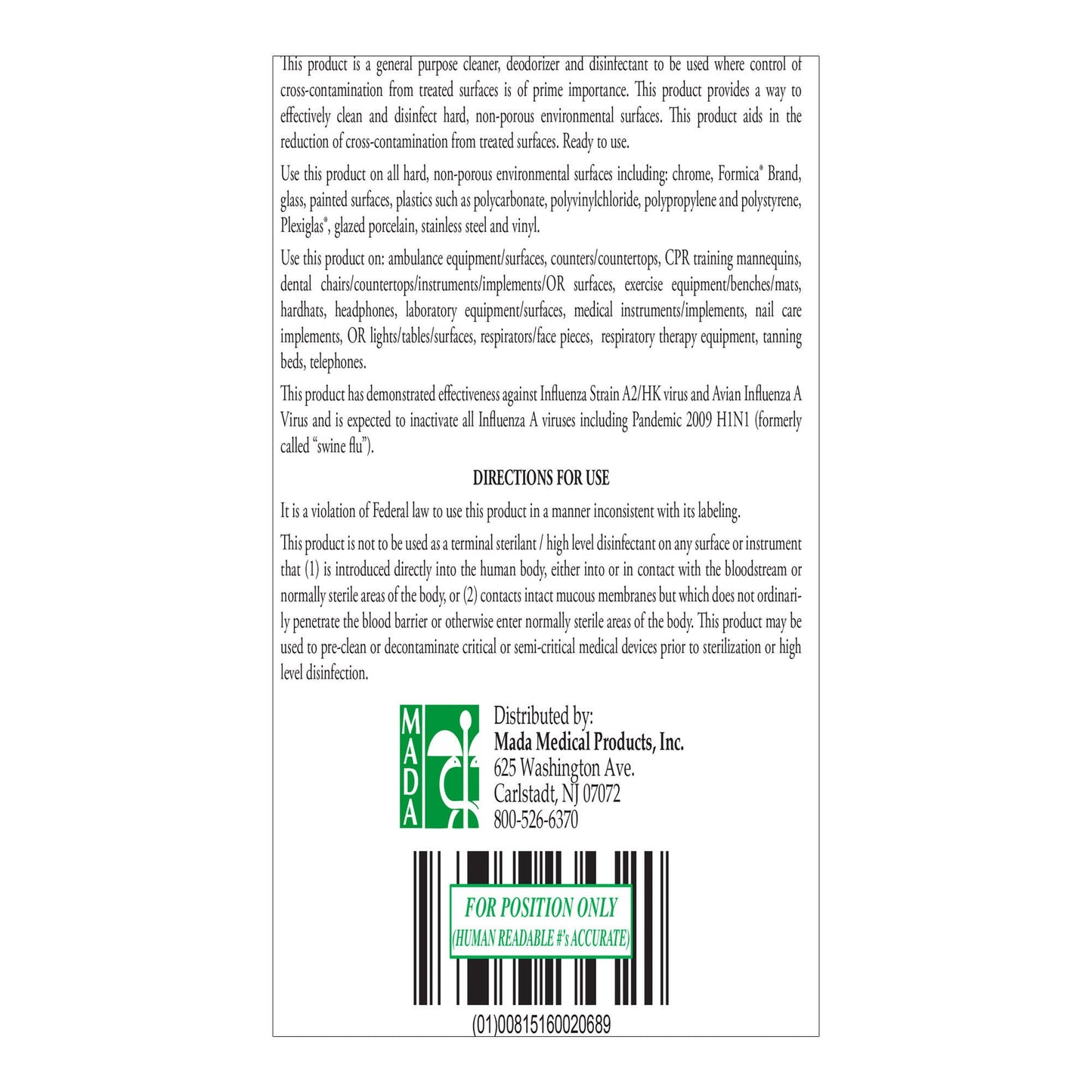 DISINFECTANT, MADACIDE-FD GL (4/CS)
