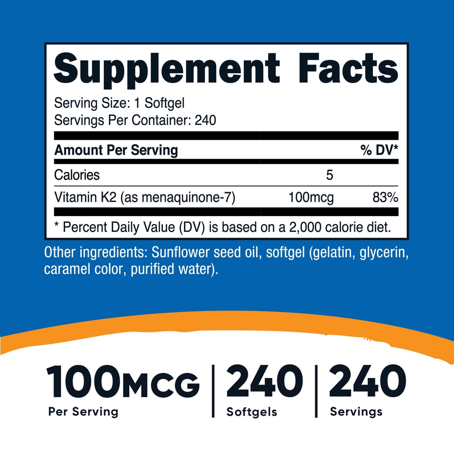 VITAMIN, SGEL K2 MK-7 100MCG (240/BT 12BT/CS)