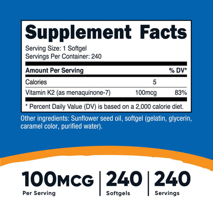 VITAMIN, SGEL K2 MK-7 100MCG (240/BT 12BT/CS)