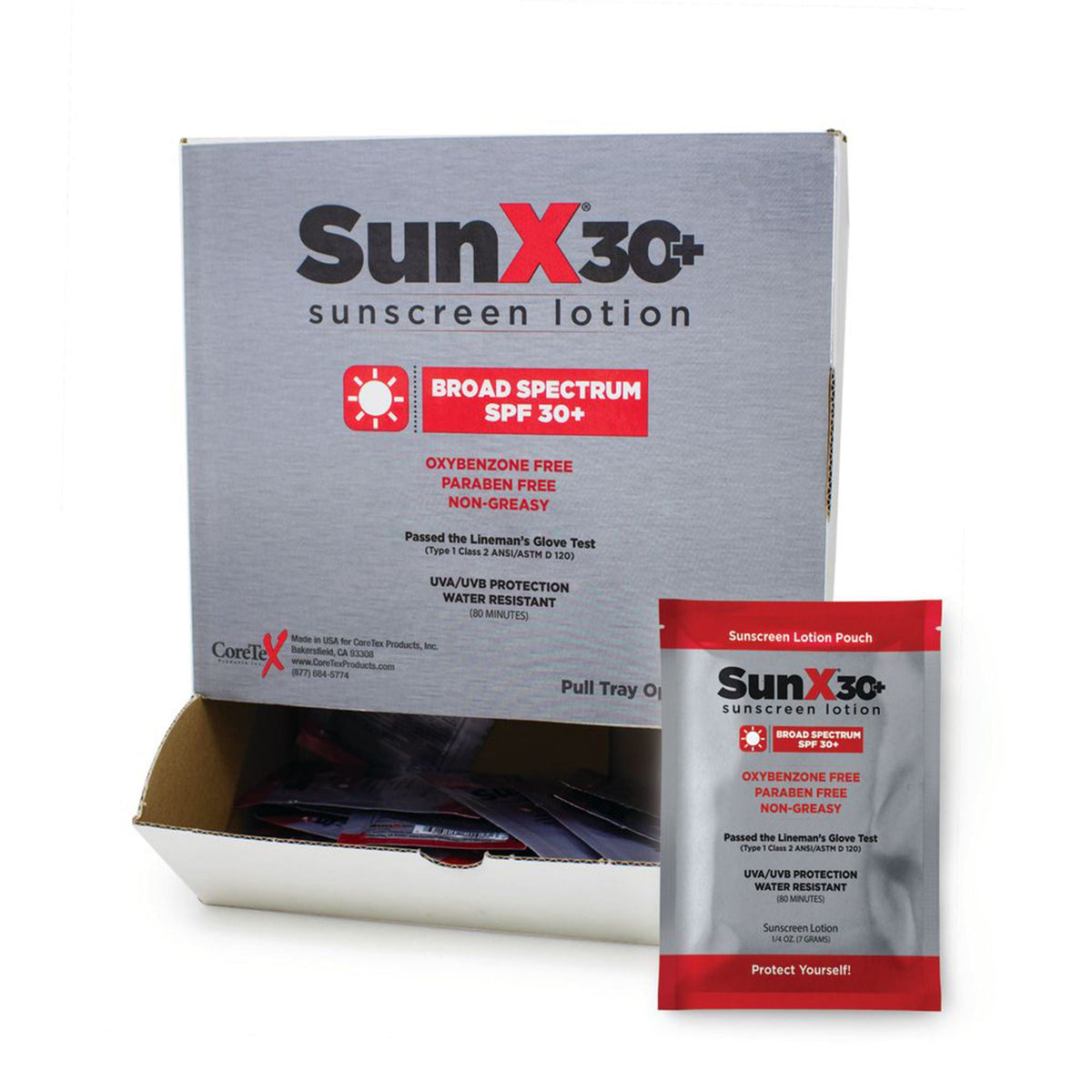 SUNSCREEN, SUN X SPF30+ SNGL DOSE W/DISP BOX (25/BX 8BX/CS)