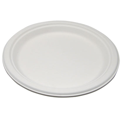 PLATES, FIBER BAGASSE SUGARCANE WHT 9" (500/CS)