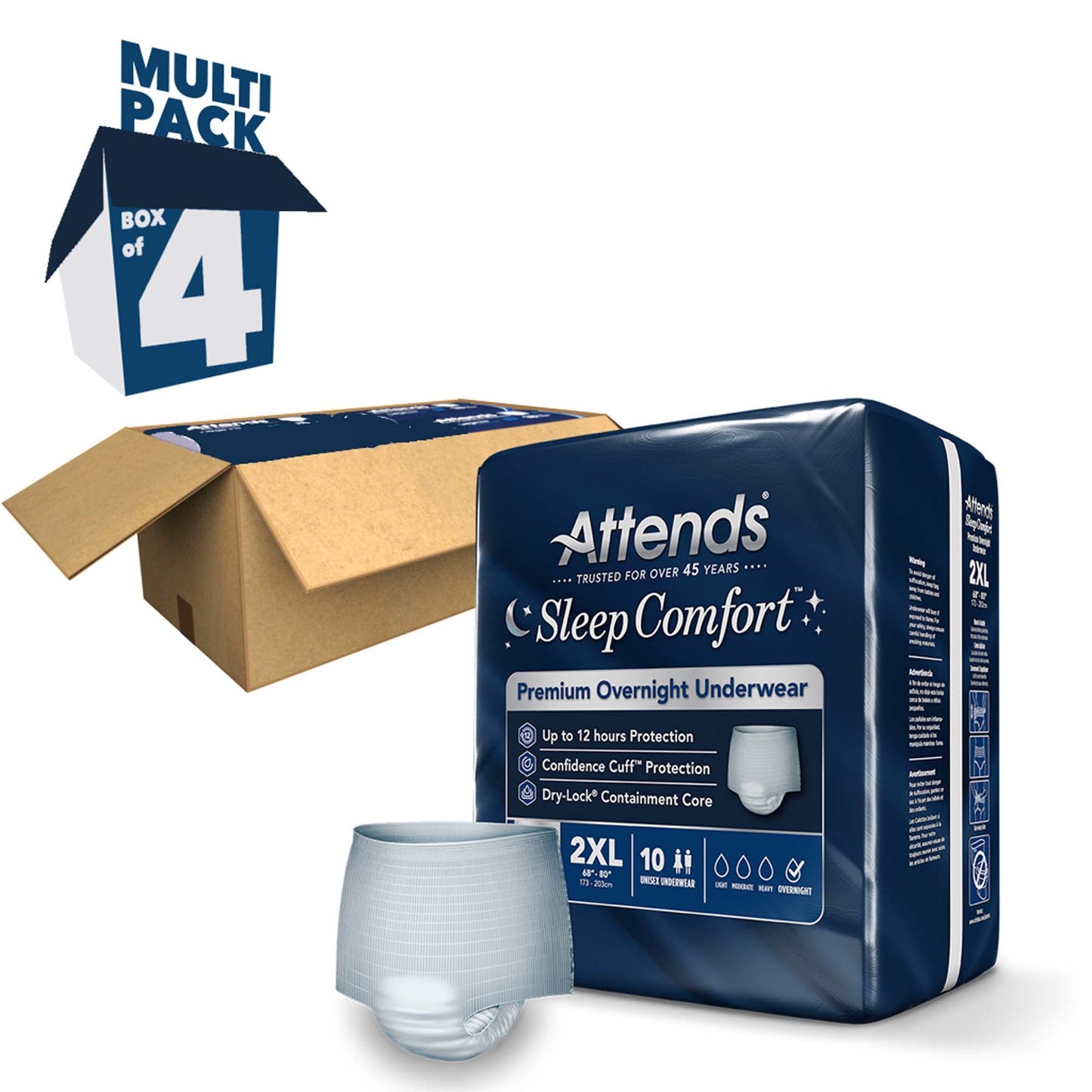 UNDERWEAR, INCONT SLEEP CMFRT PREM OVRNGHT 2XLG (10/BG 4BG/C
