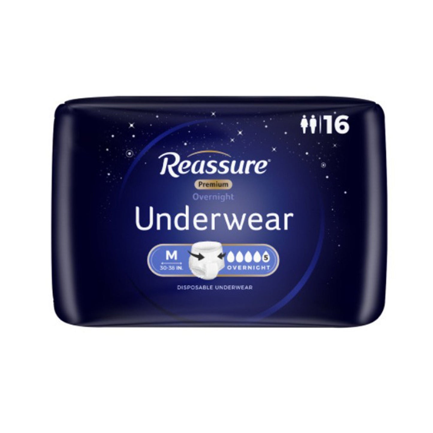 UNDERWEAR, INCONT REASSURE OVRNGHT PREM MED (16/BG 4/BG/CS)