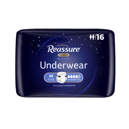UNDERWEAR, INCONT REASSURE OVRNGHT PREM MED (16/BG 4/BG/CS)
