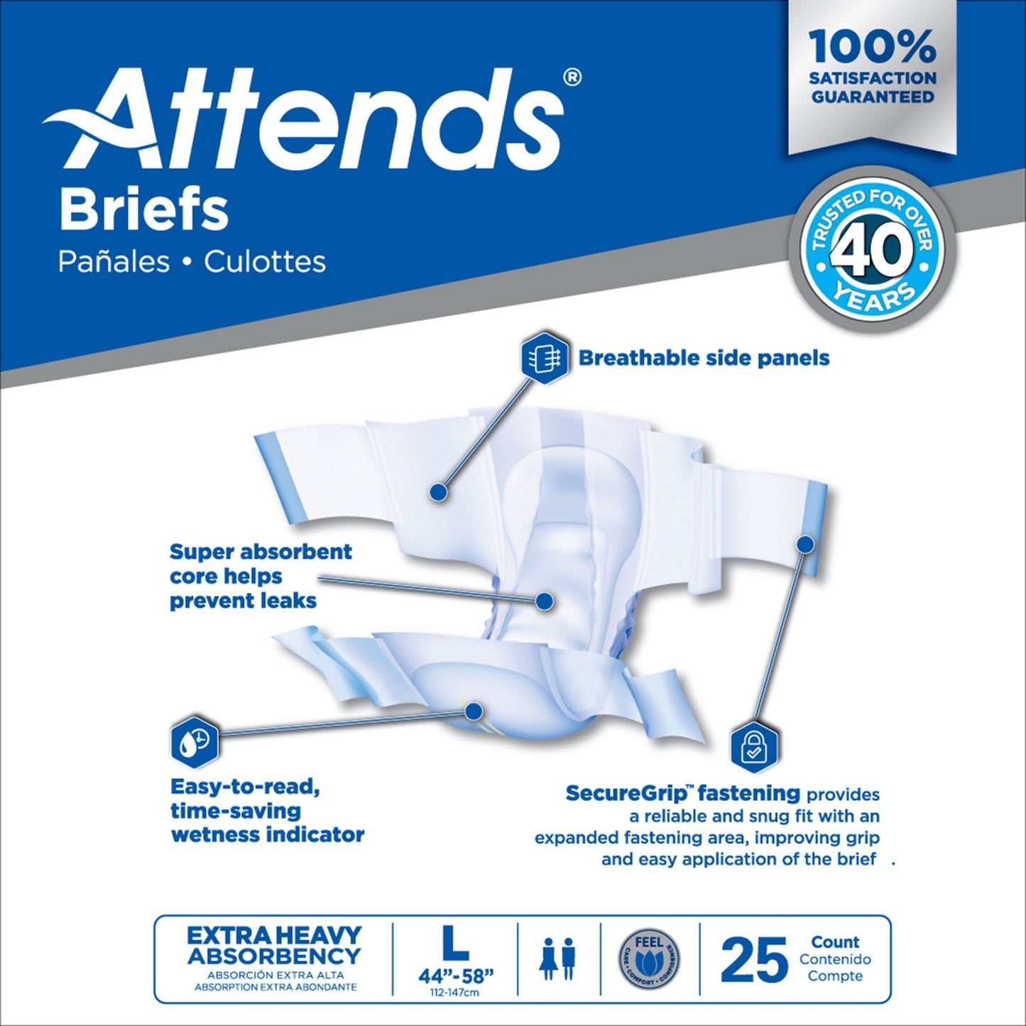 BRIEF, ATTENDS XHEAVY ABSORBENCY LG (25/BG 4BG/CS)
