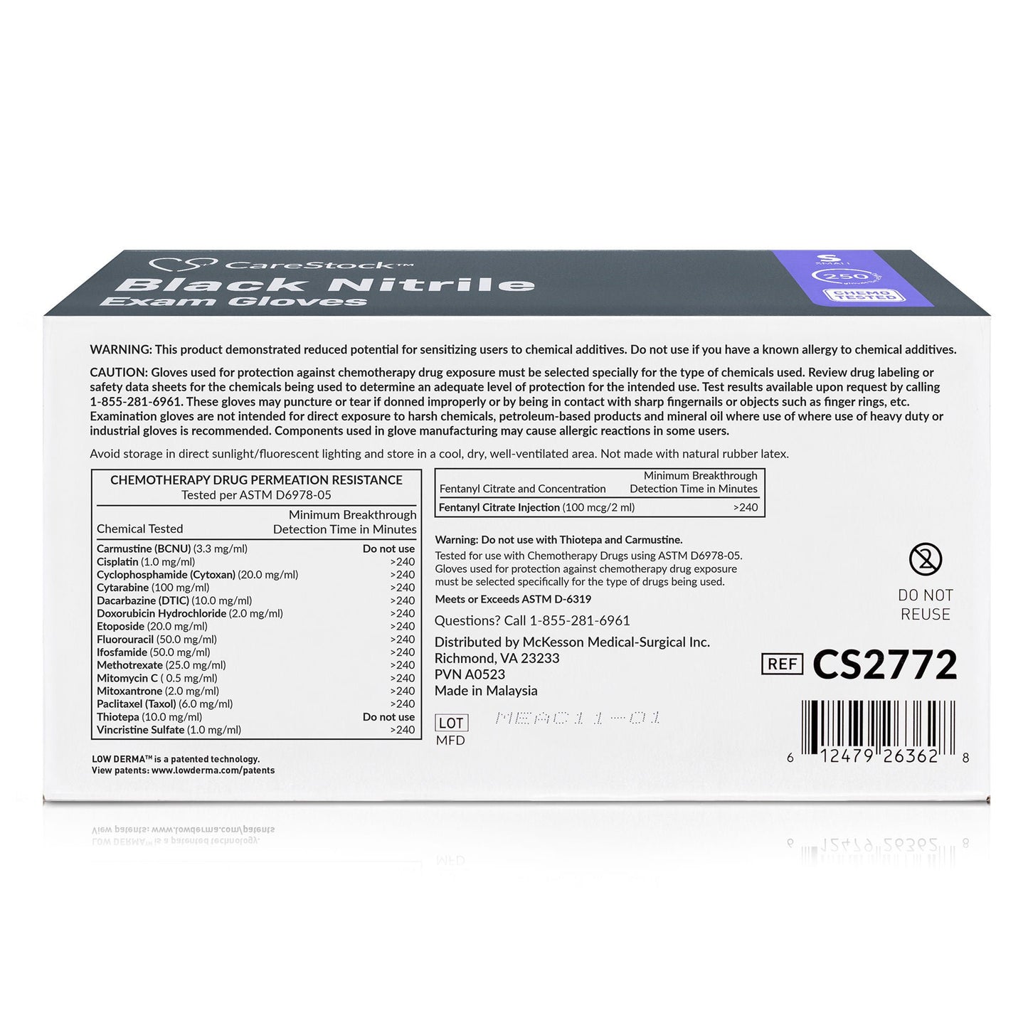 GLOVE, EXAM NTRL SM N/S CHEMO LDC BLK (250/BX 10BX/CS)