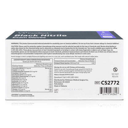 GLOVE, EXAM NTRL SM N/S CHEMO LDC BLK (250/BX 10BX/CS)