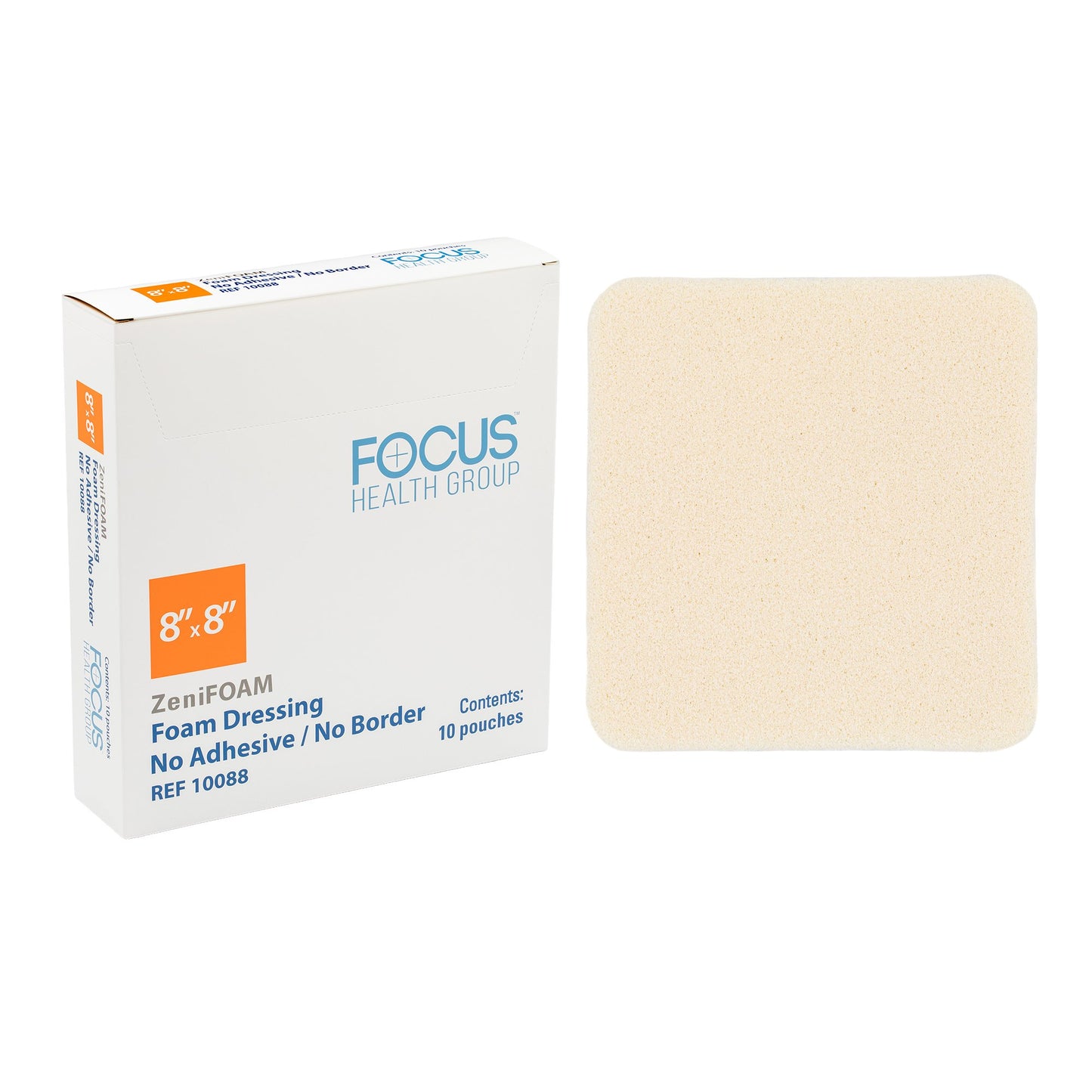 DRESSING, FOAM ZENIFOAM NON-ADH 8"X8" W/O BORDER (10/BX)
