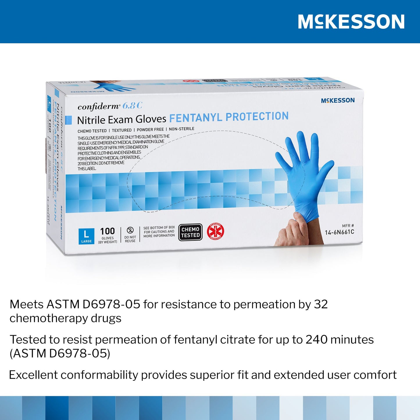 GLOVE, EXAM NITRL P/F LG N/S CHEMO 6.8C (100/BX 10BXCS)