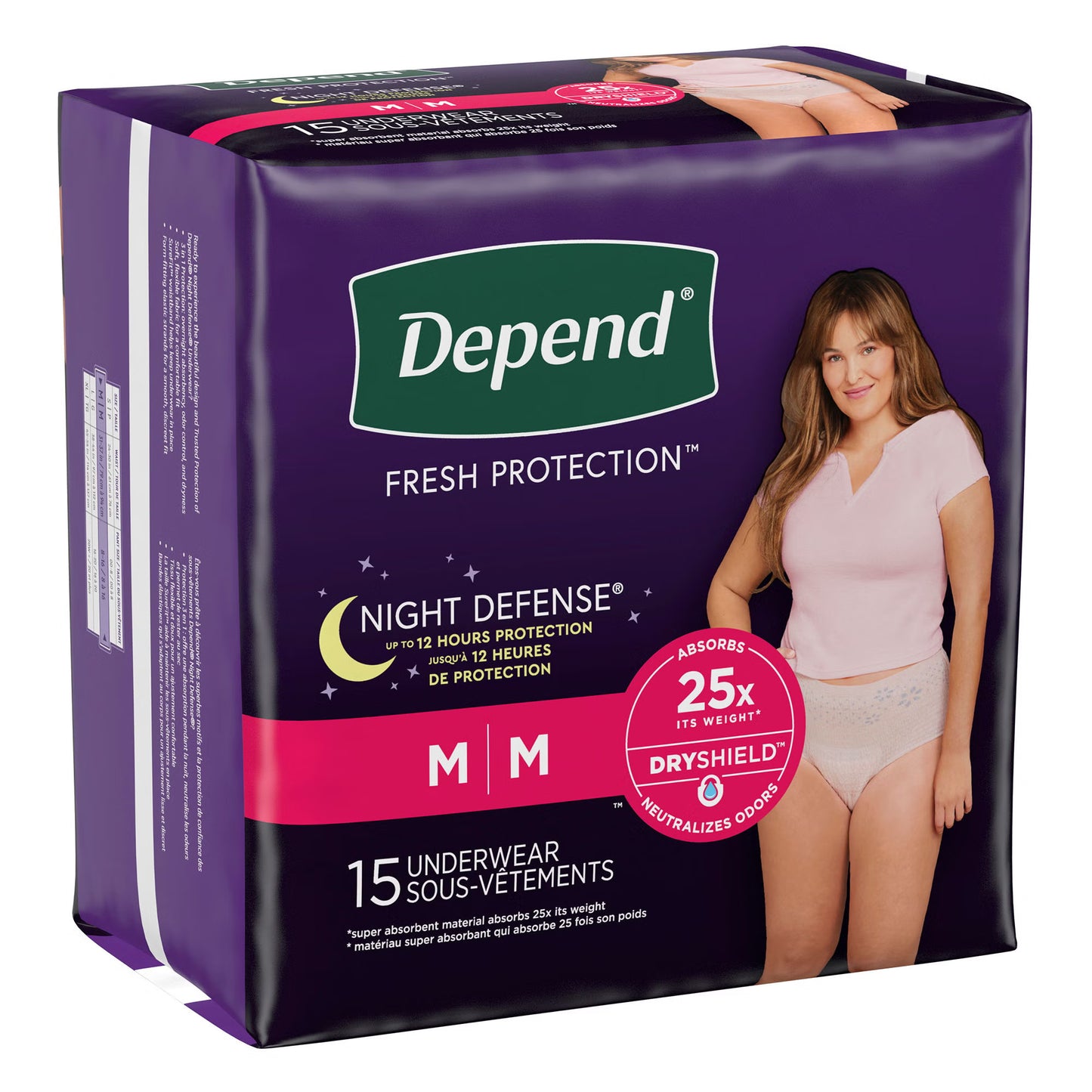 UNDERWEAR, INCONT DEPEND OVRNIGHT BLUSH FML MED (15/PK 4PK