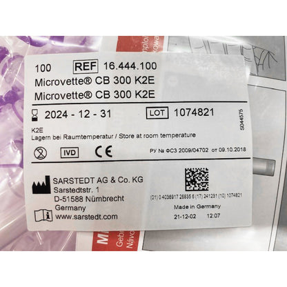 TUBE, CAPILLARY K2EDTA VLT 300UL POLY MICROVETTE (100/PK)
