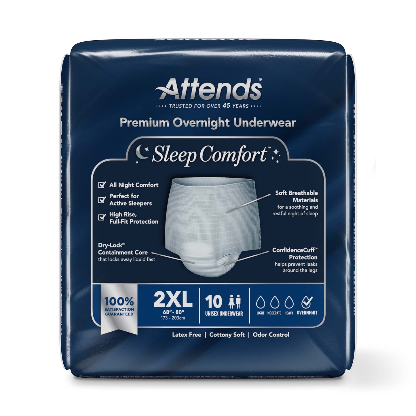 UNDERWEAR, INCONT SLEEP CMFRT PREM OVRNGHT 2XLG (10/BG 4BG/C