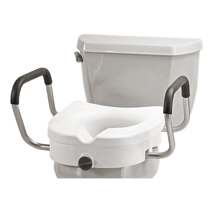 SEAT, TOILET RAISED TILTED W/ARMS RETAIL 5" (2/CS)