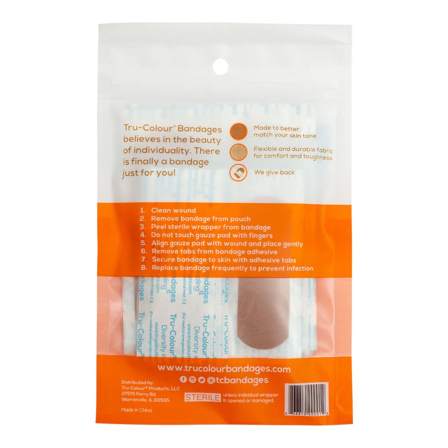 BANDAGE, ADH TRU-COLOUR BRN ORG BG 1"X3" (30/PK 50PK/CS)