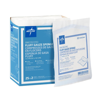 SPONGE, GAUZE FLUFF STR LF 12PLY 4X4" (2/PK 25PK/BX)