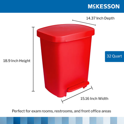 WASTECAN, STEP-ON RECTGL PLAS RED 32QT