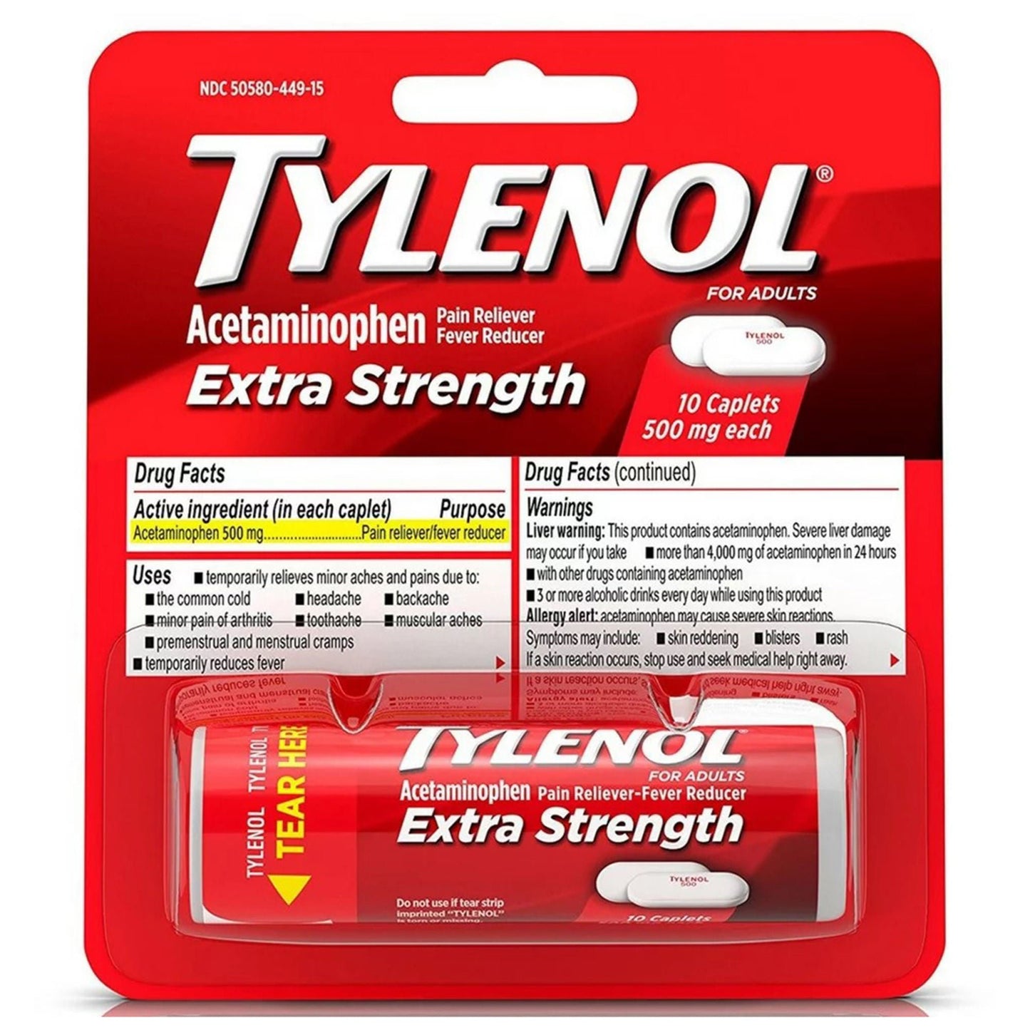 TYLENOL XS, CAP 500MG (10/BT 144BT/CS)
