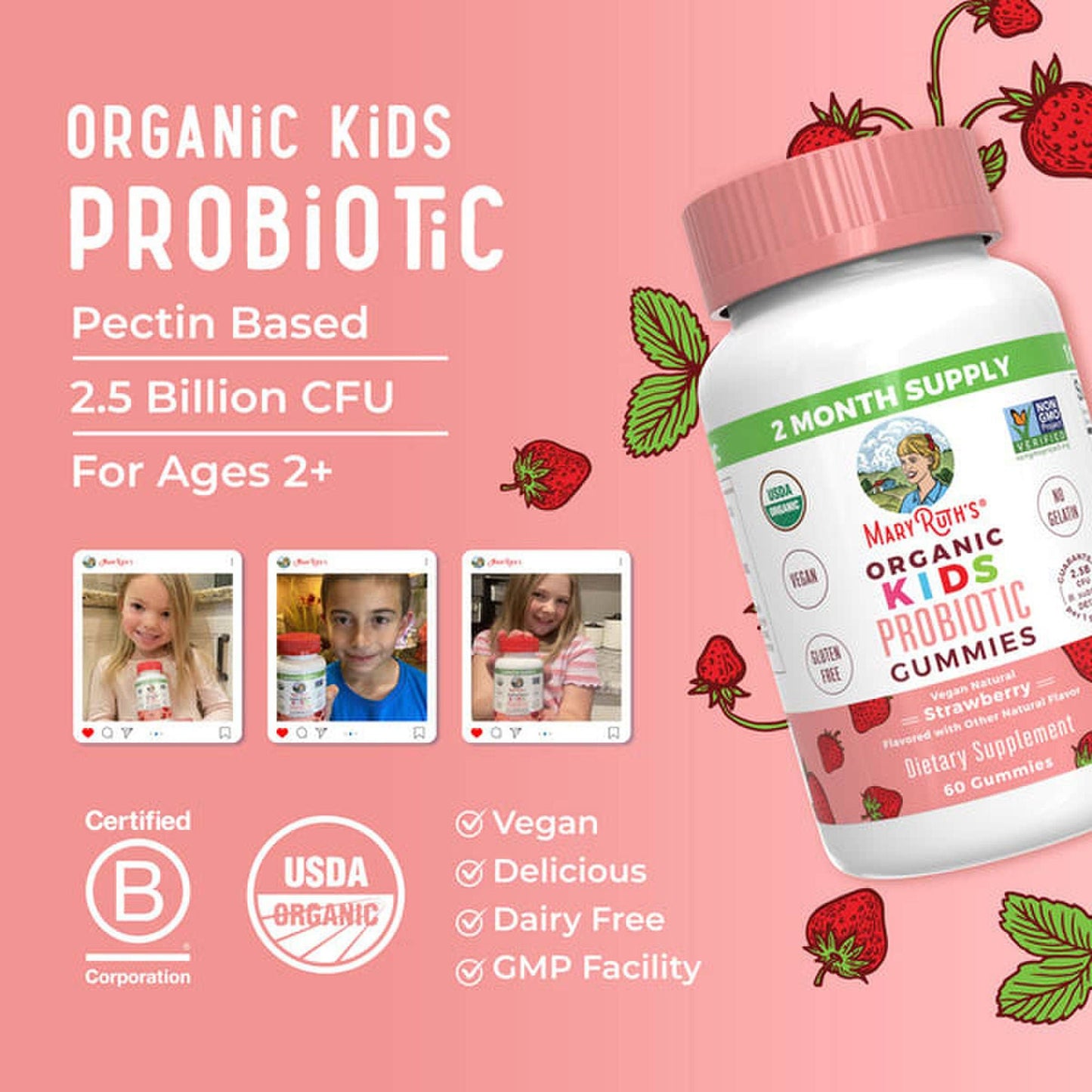 SUPPLEMENT, GUMMIE ORGANIC KIDS PROBIOTIC STRWBRY 60CT (6/CS