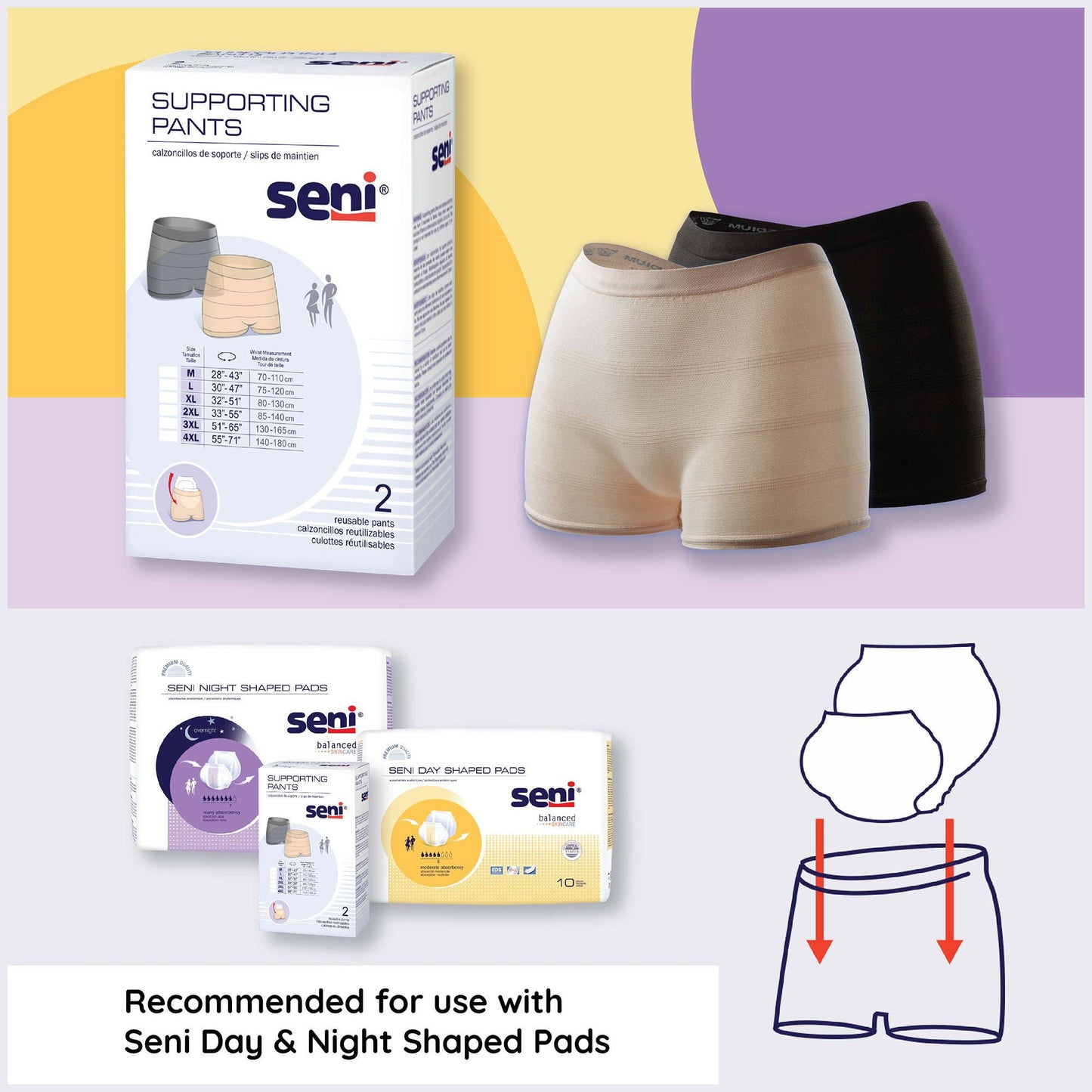 UNDERWEAR, SENI SUPPORTING NUDE/BLK LG (2/PK 16PK/CS)