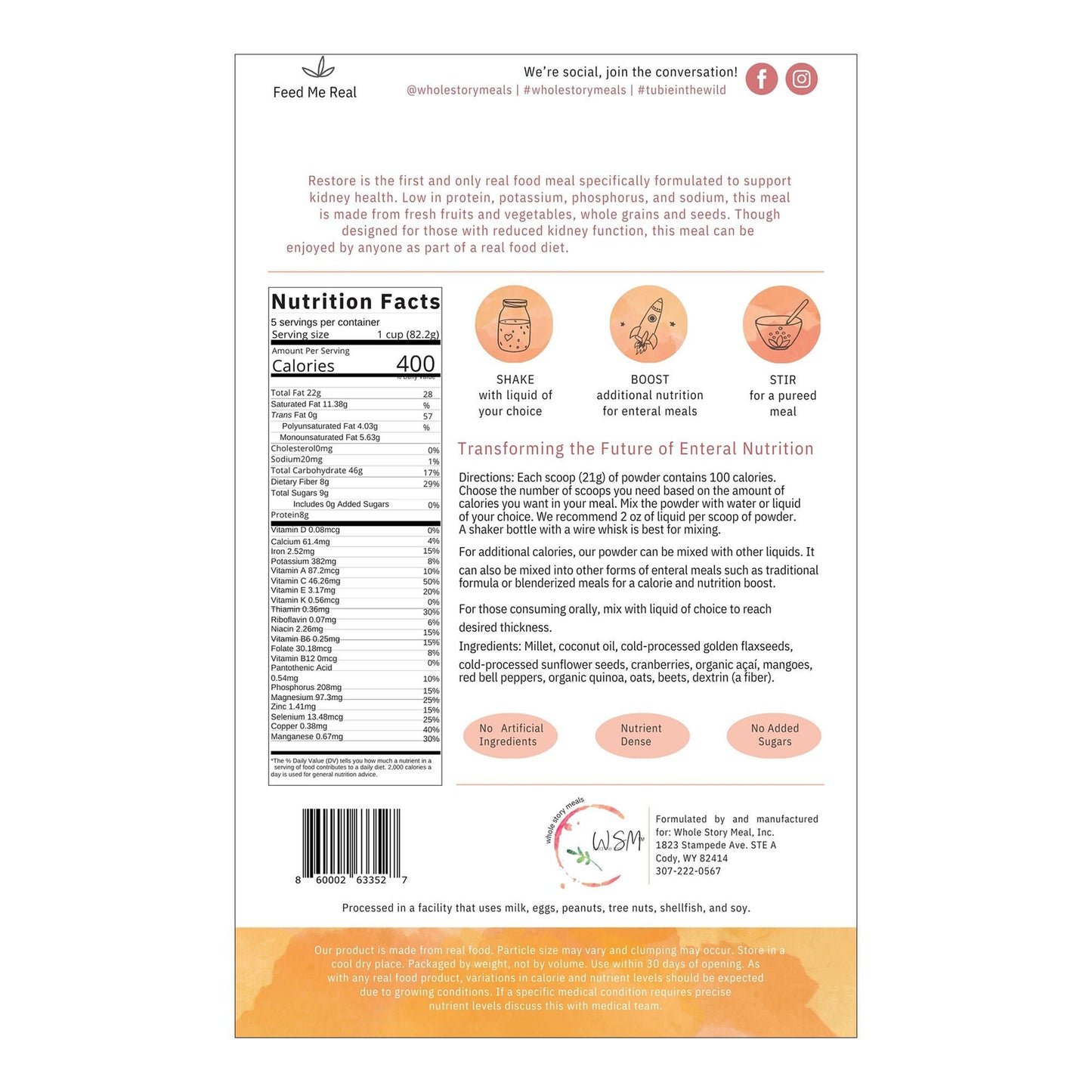 FOOD, POWDERED RESTORE F/KIDNEY HEALTH 16OZ (30/CS)