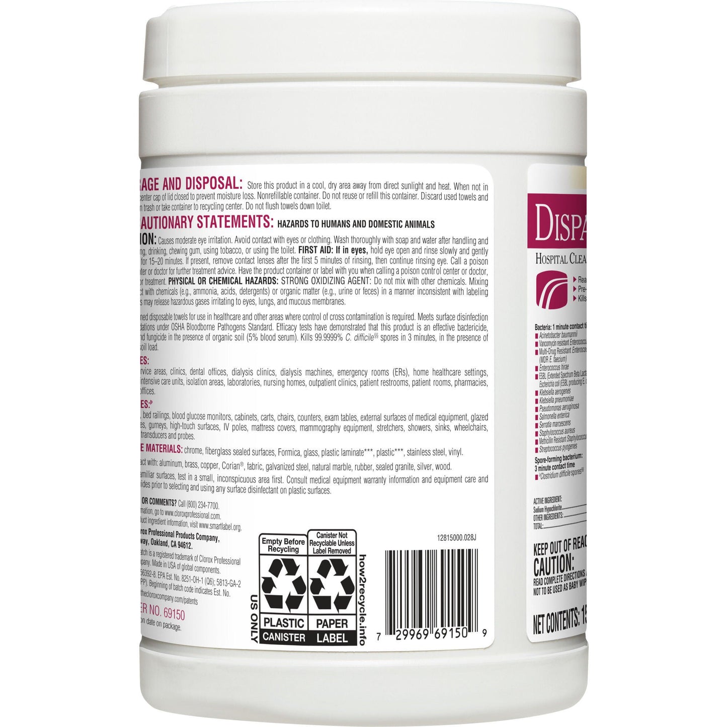 TOWEL, DISINFECTANT W/BLEACH (150EA/PK 8PK/CS)