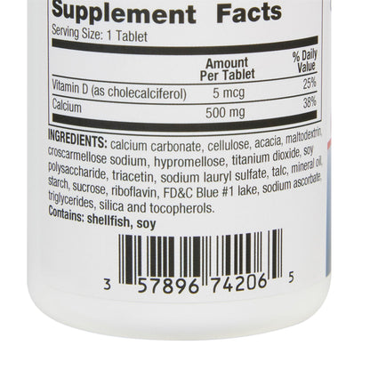 OYSTER SHELL CALCIUM, TAB 500MG +VITMN D3 200IU (60/BT)