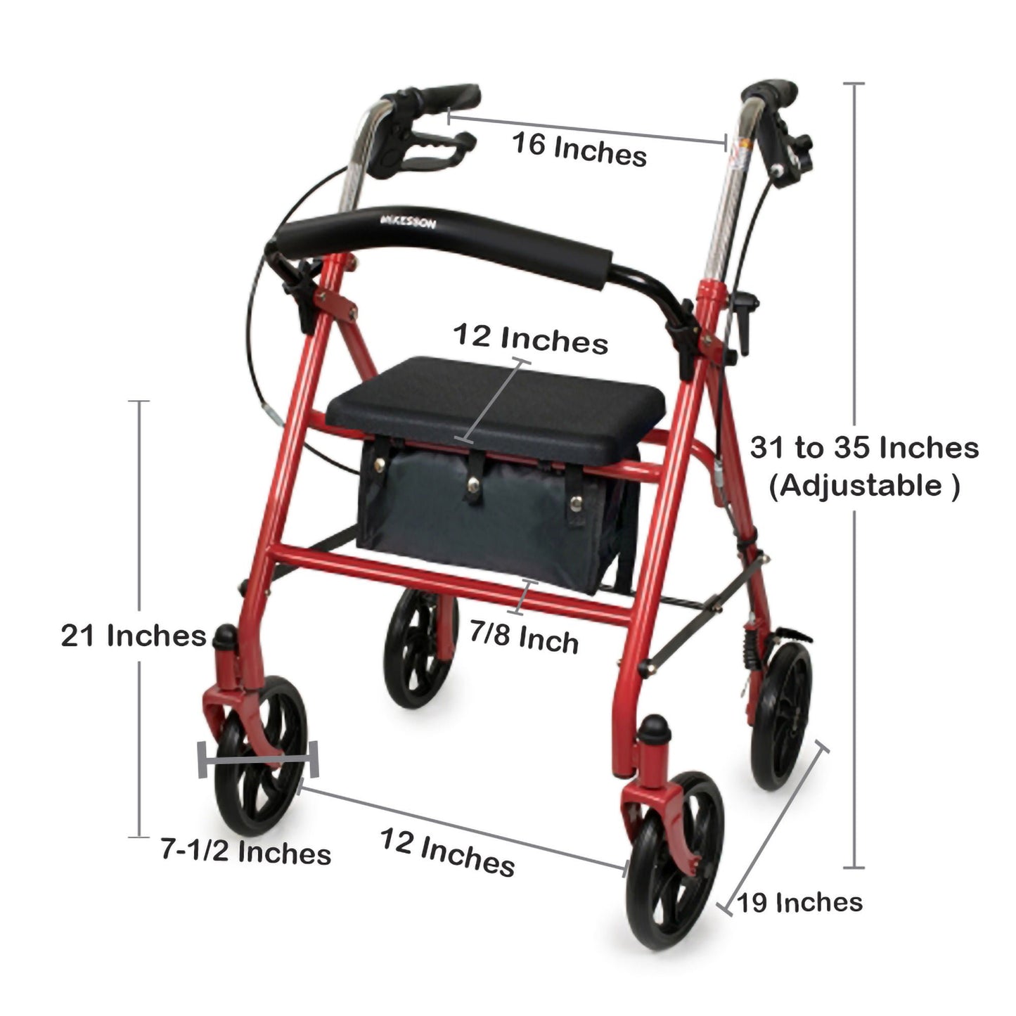 WALKER, ROLLATOR DURA FOLDING STEEL W/7.5" WHLS RED 350LB