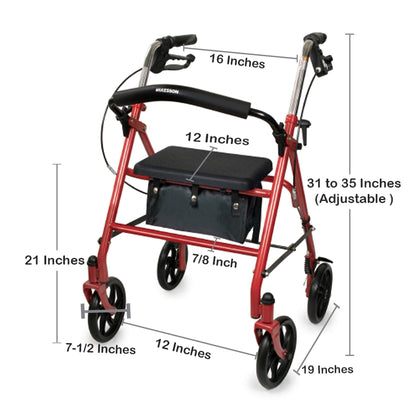 WALKER, ROLLATOR DURA FOLDING STEEL W/7.5" WHLS RED 350LB